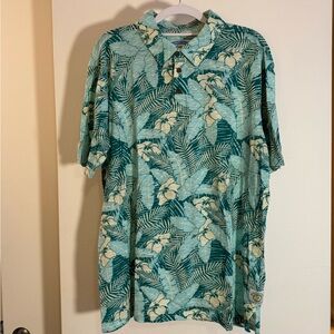 Margaritaville Blue and Cream Floral Men's Polo